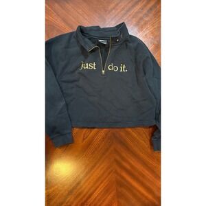 Nike Funnel Neck‎ Half Zip Crop Top Sweater Black Gold cotton blend Sz Medium